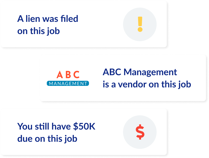 Data insights about liens, vendors, and money owed on jobs