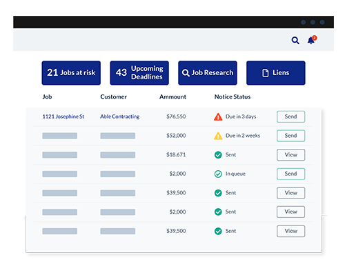 Illustration showing notices being shared with owners, GCs, and subcontractors